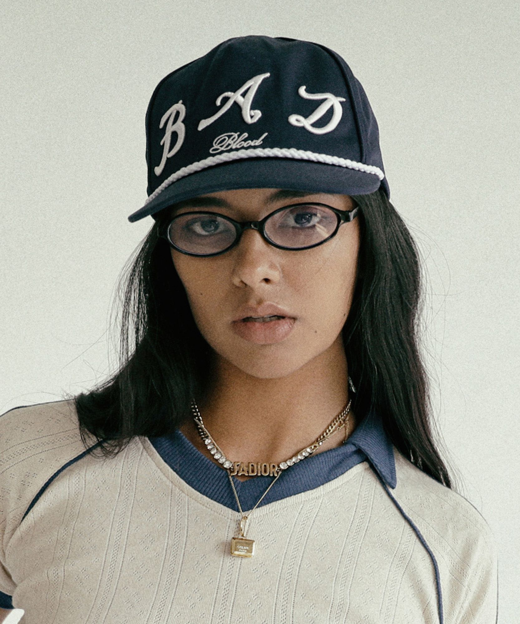 MUSINSA公式 | BADBLOOD Bad Logo Rope Ball Cap - Navy