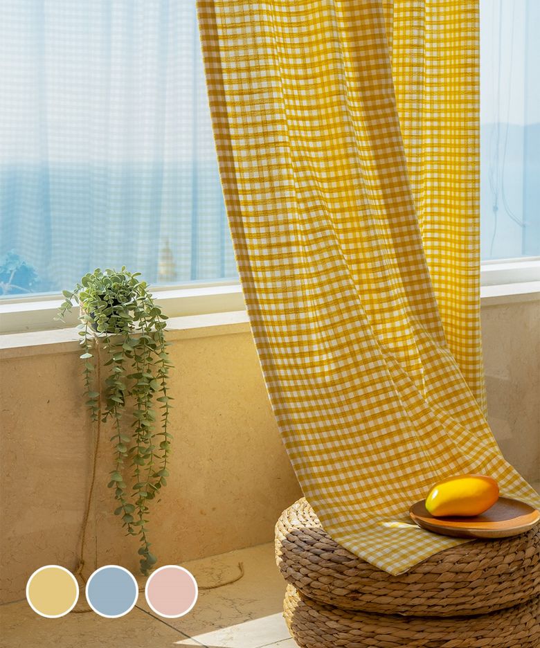 체크 린넨스타일 커튼 3colors