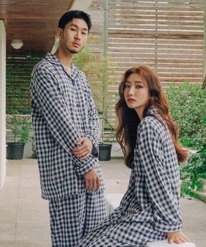 네이비체크 순면 잠옷세트 홈웨어 커플파자마