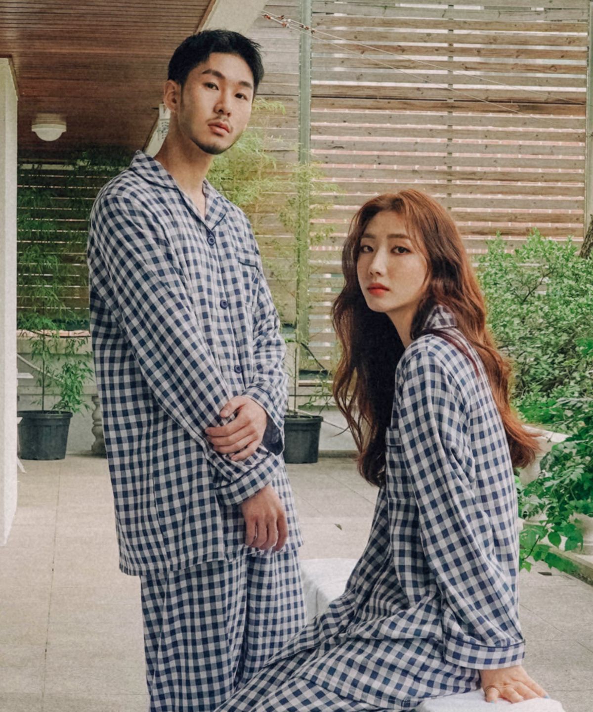 파란(PALAN) 네이비체크 순면 잠옷세트 홈웨어 커플파자마