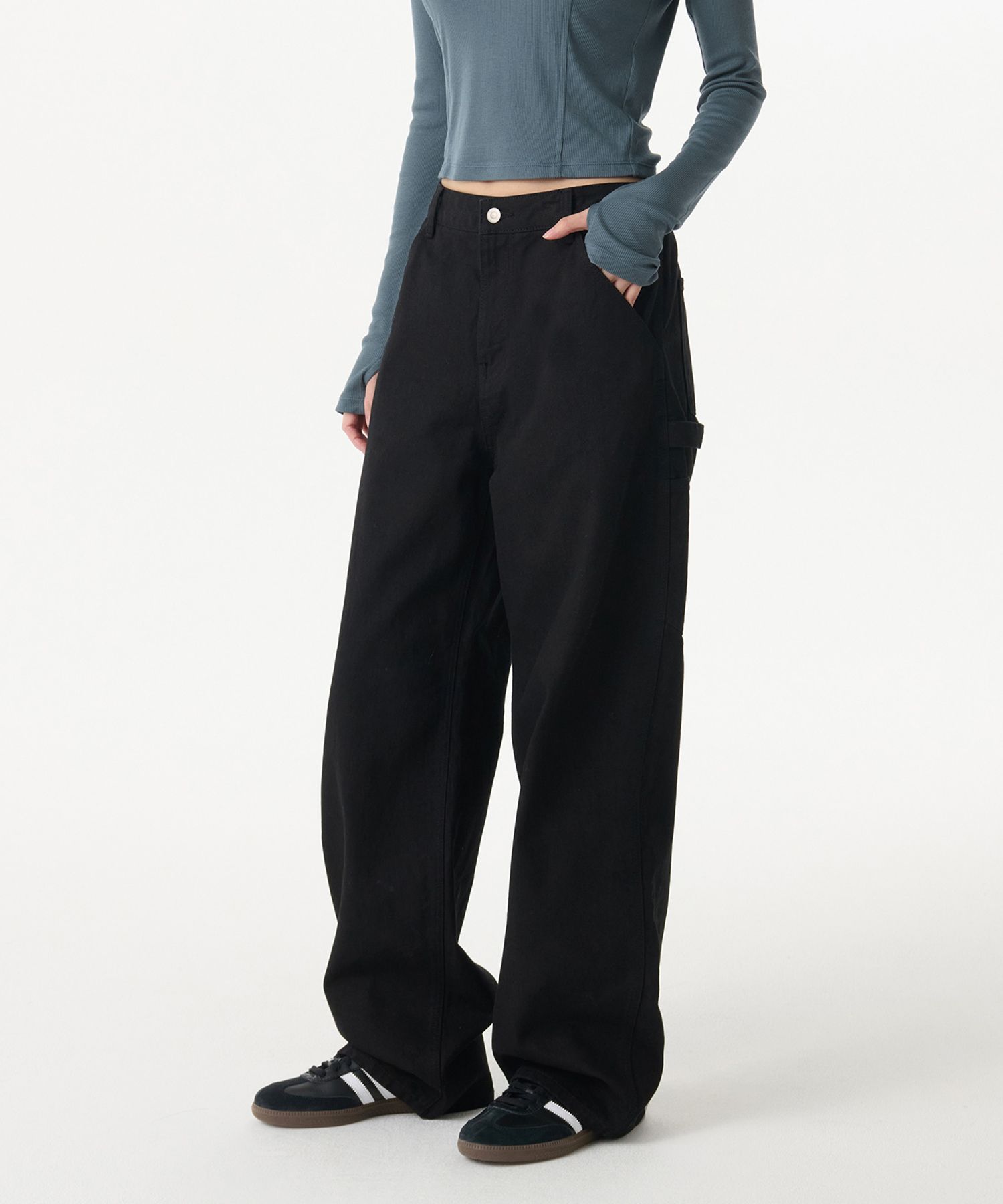★MUSINSA STANDARD★ Denim Wide Carpenter Pants Washed Black MUSINSA | MUSINSA STANDARD WOMAN Women's Denim Wide