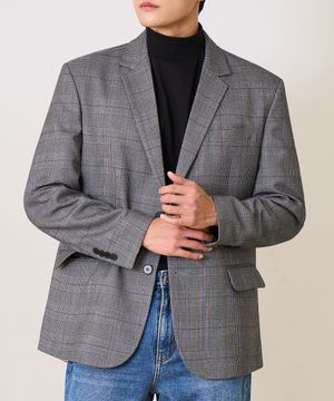 글렌 체크 싱글 블레이저