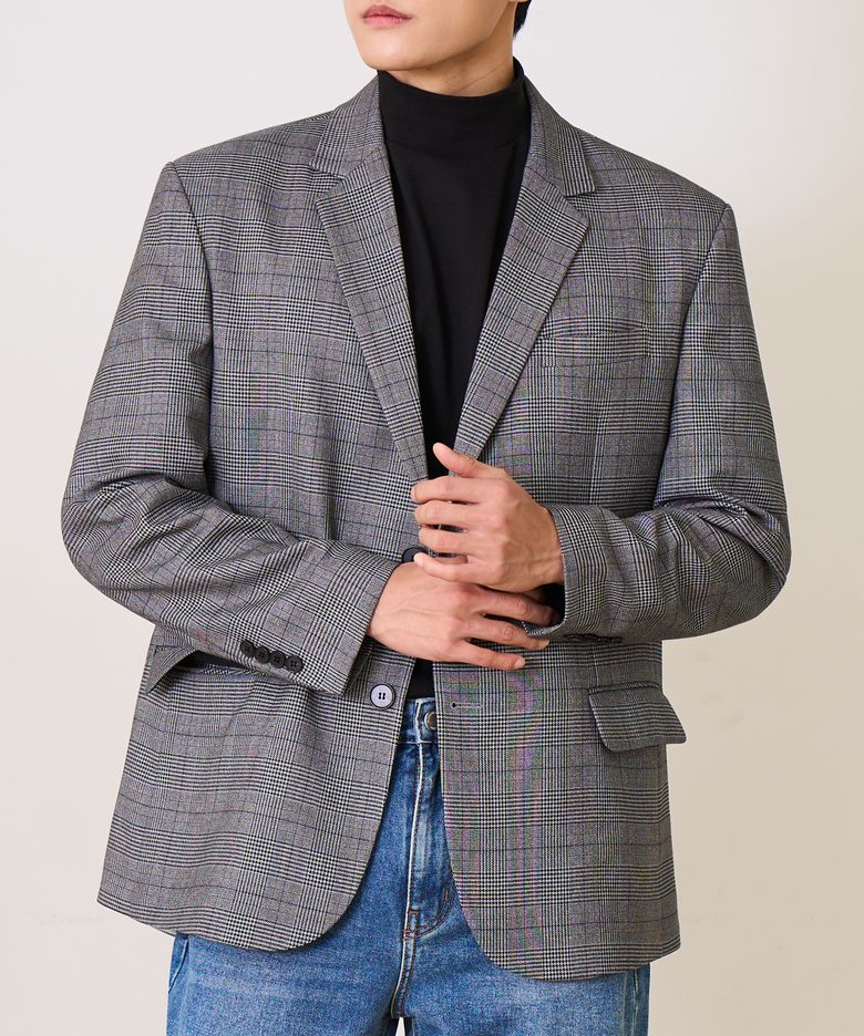 글렌 체크 싱글 블레이저