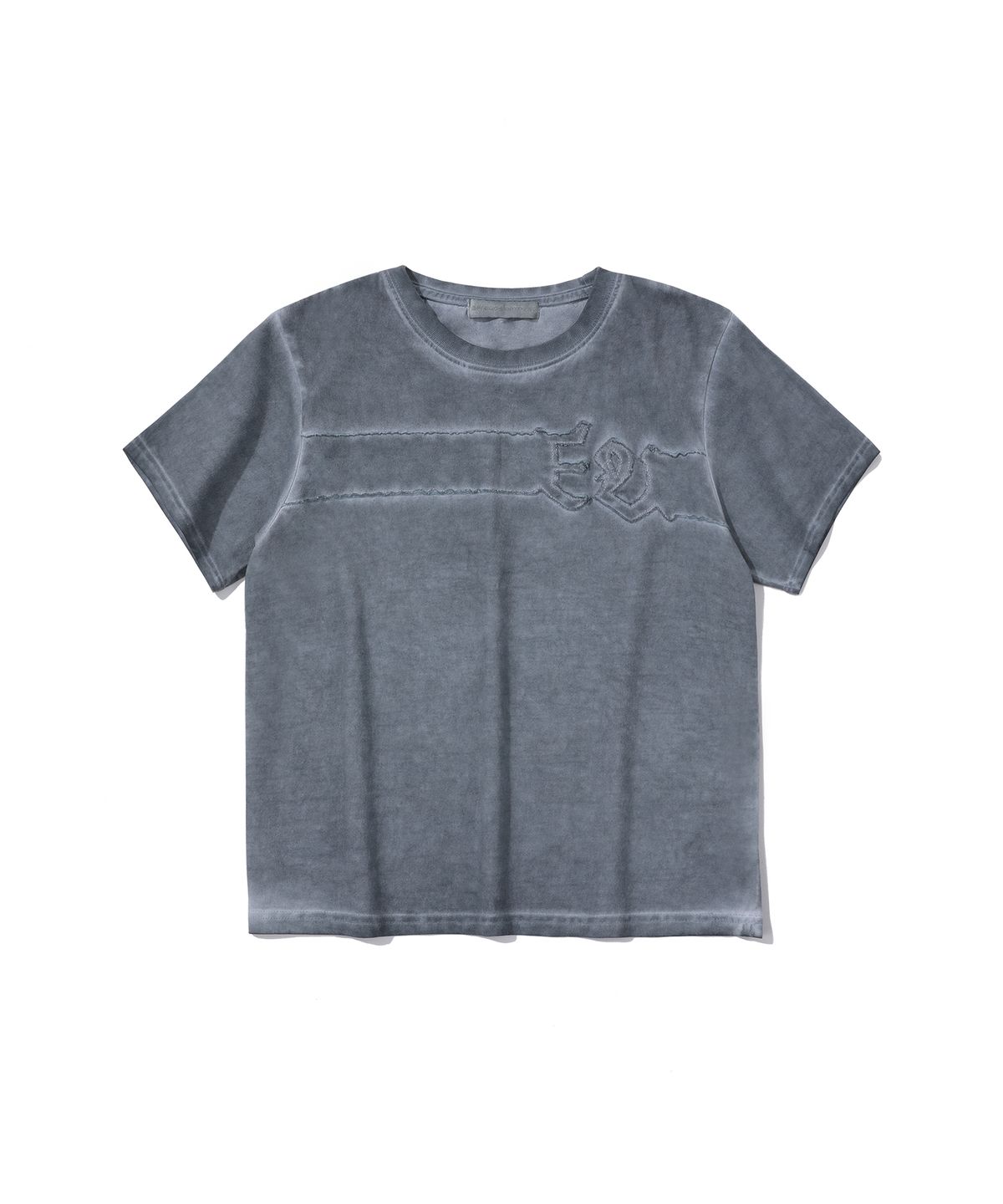 에피소드 언타이틀(EPISODE UNTITLED) CROP LUNA WASHED SIGNATURE APPLIQUE T-SHIRT_BLUE GREY