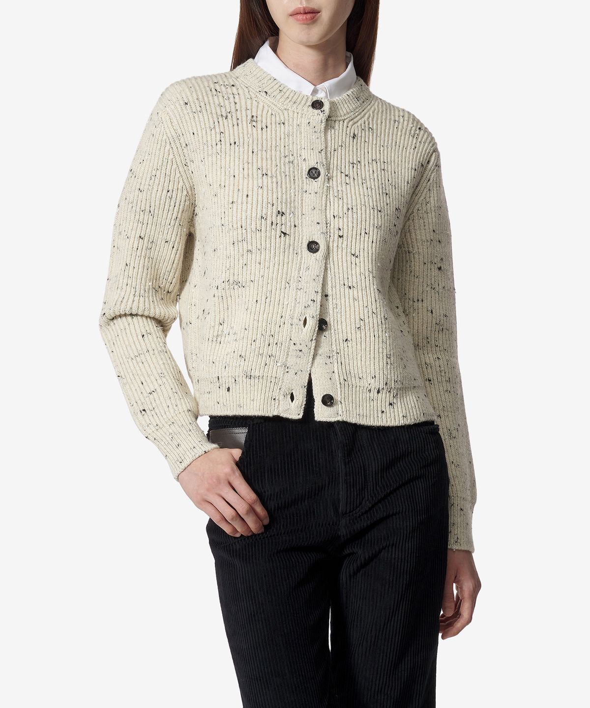 보테가베네타(BOTTEGA VENETA) 텍스처드 울 리브 가디건 - 도브 / 791691V4AO09317