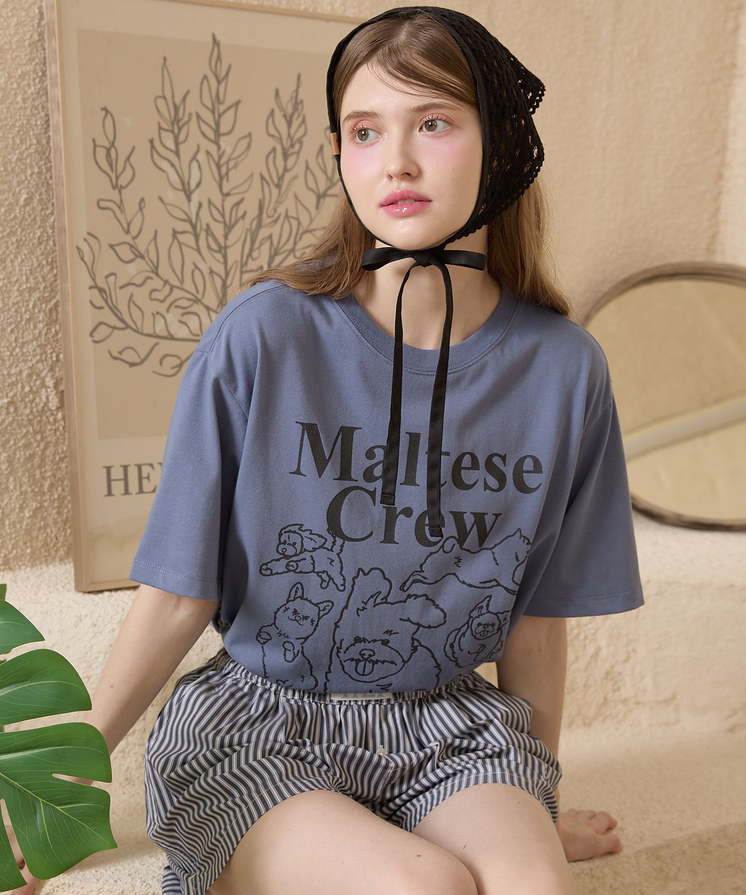 ★WAIKEI★ Maltese Crew Line Graphic Short Sleeve T-Shirt Du Maltese crew line graphic half sleeve T-shirt - WaiKei | 60