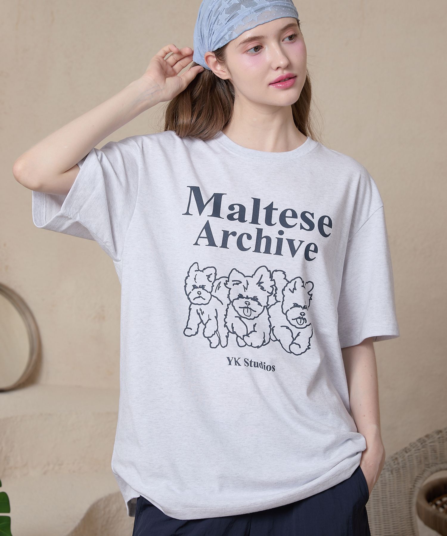 ◆Wai Kei◆ Maltese Archive Short Sleeve T-Shirt Melange Whi MUSINSA | WAI KEI Maltese Archive Line Graphic Short Sleeve