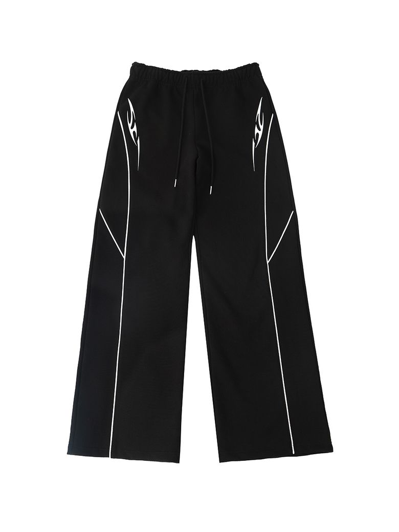 Piping Tribal Low-rise Wide Pants (Black)