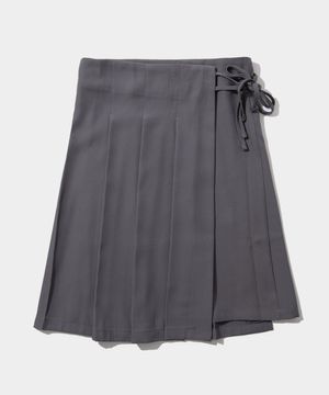 리본 버튼 플리츠 미디 레이어드 랩 스커트 [그레이]