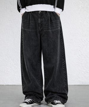 핀턱 벌룬핏 와이드 데님팬츠