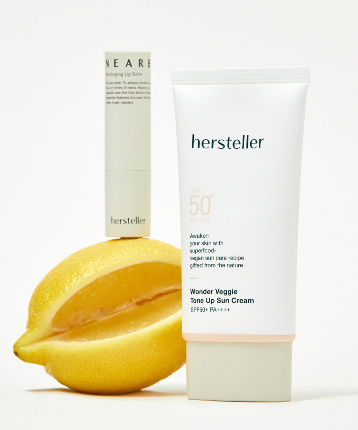 허스텔러(HERSTELLER) [SET] 원더 베지 톤업 선크림 + 니어바이 리차징 립밤 (택1)