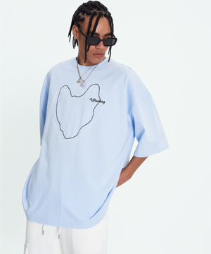 라인 드로잉 티셔츠 파우더 블루