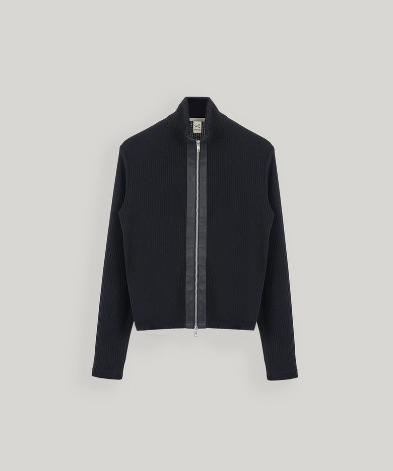 레더 블록 집업 (Black)