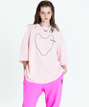 라인 드로잉 티셔츠 베이비 핑크