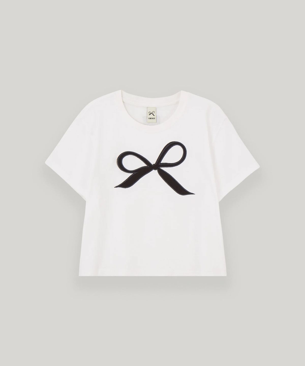 유베이지(UBEIGE) 리본 세미크롭 반팔티셔츠 (White)