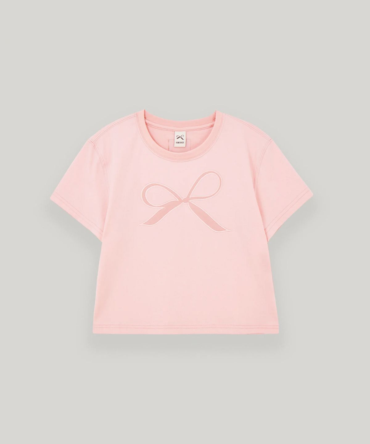 유베이지(UBEIGE) 리본 세미크롭 반팔티셔츠 (Pink)