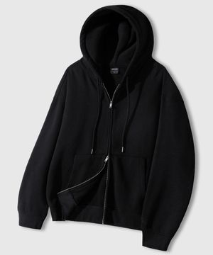 2WAY 오버핏 스웨트 후드 집업 [블랙]