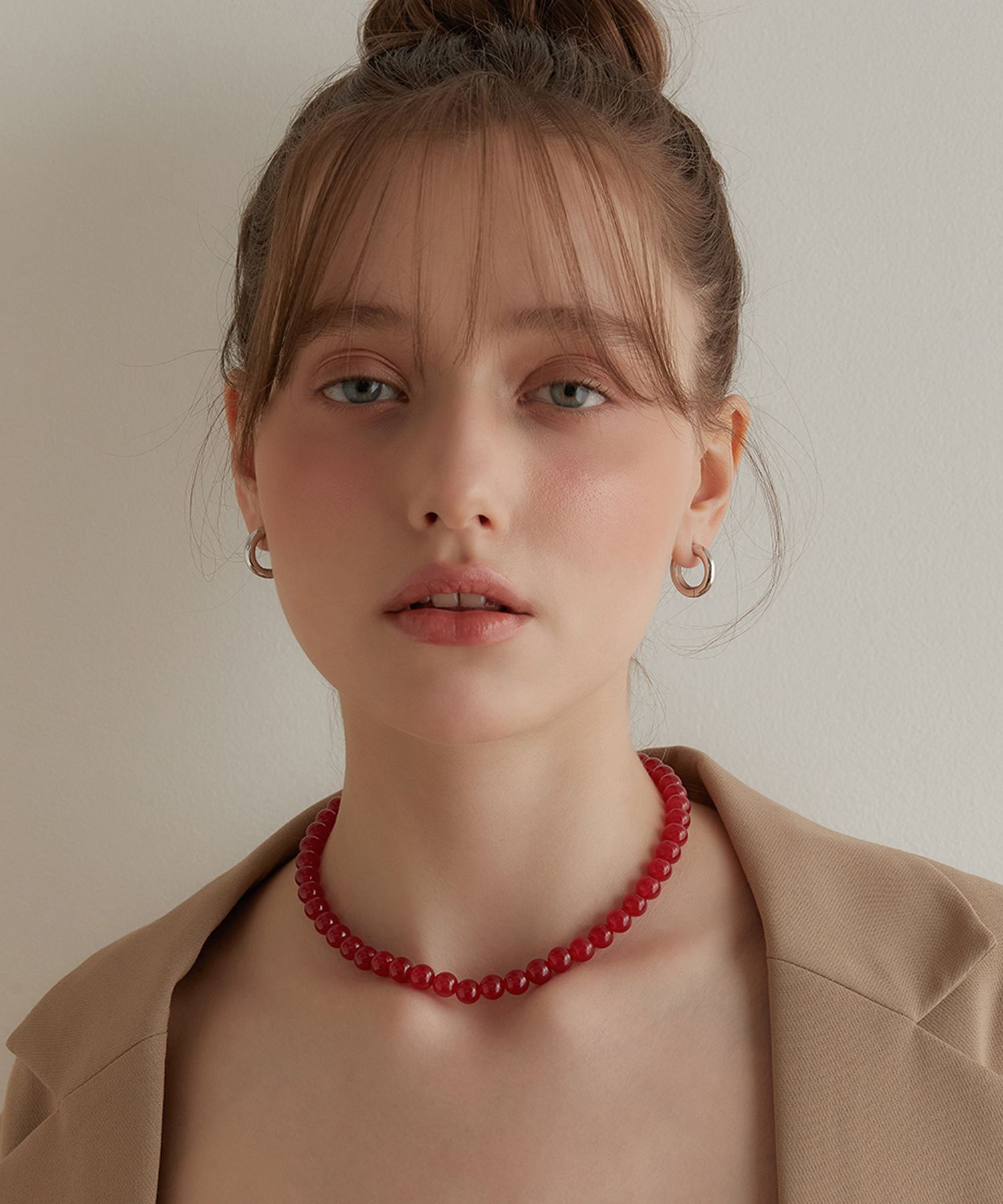☆TATIANA☆ Silver 925 Red Jade Candy Ball Necklace NZ2143 MUSINSA | TATIANA (Silver 925) Red Jade Candy Ball Necklace