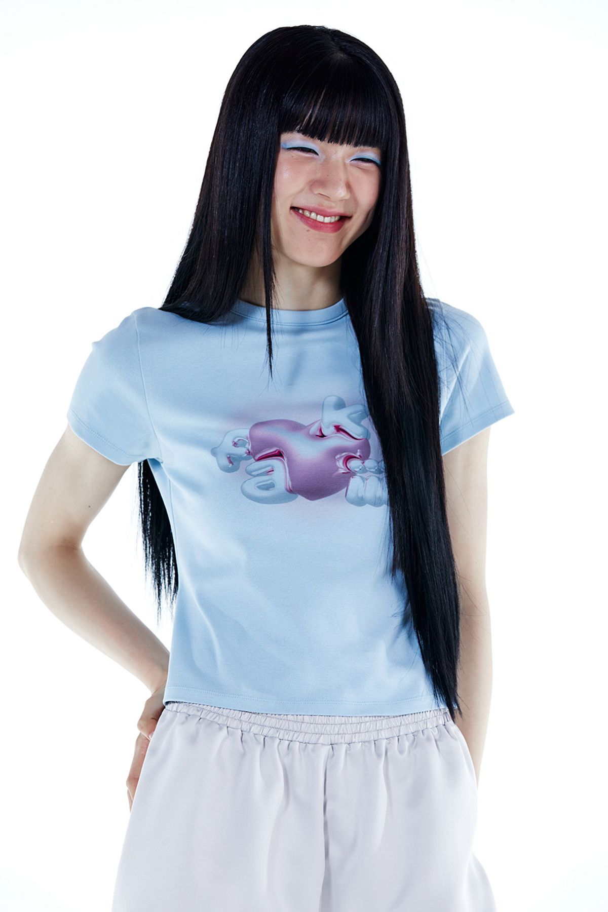페이키(FAKIII) Vintage Glossy Fakiii Logo T-Shirt_BABY BLUE