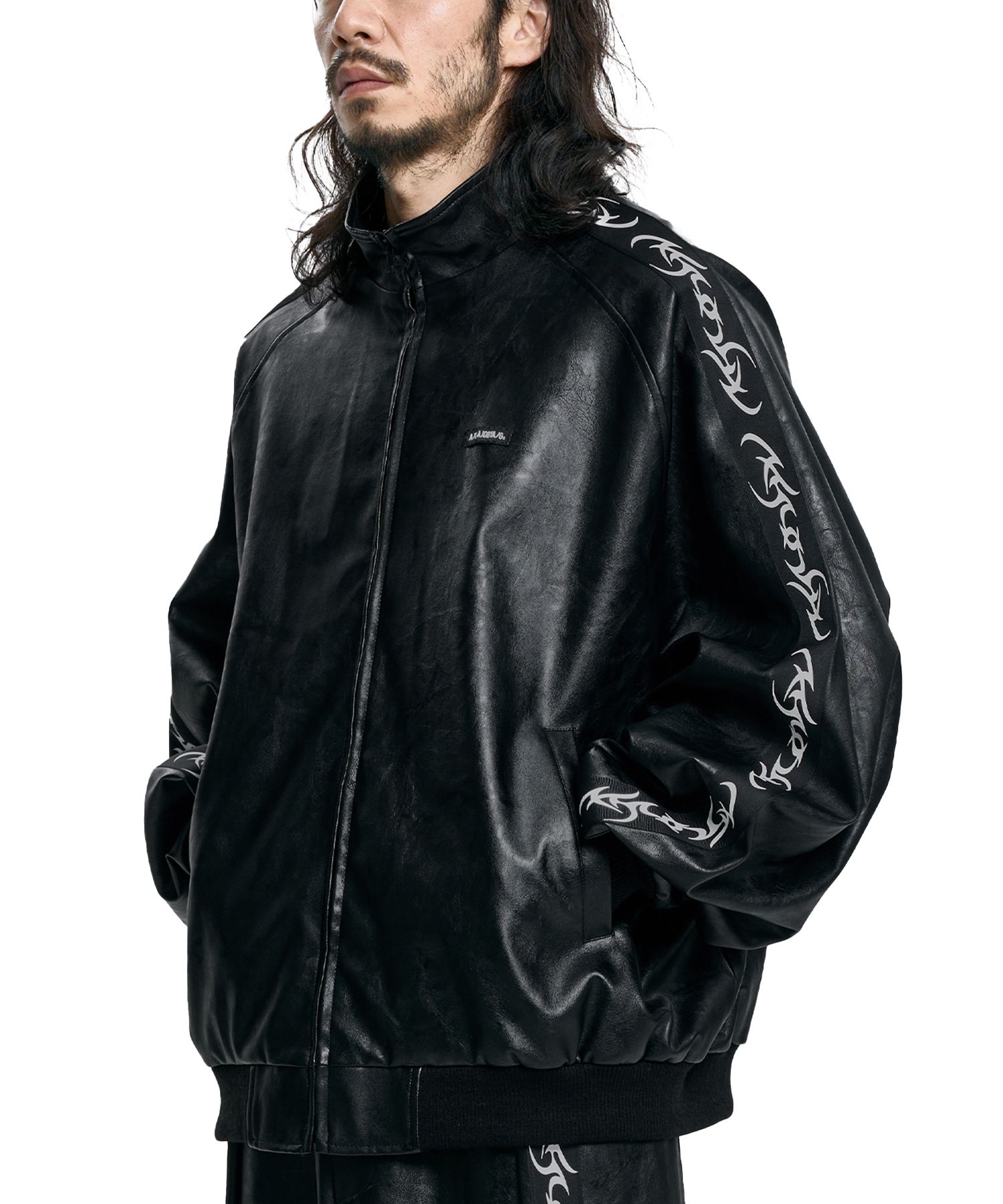 【AJO AJOBYAJO】24FW★ Leather Oversized Raglan Track JK AJOBYAJO Vegan Leather Oversized Raglan Track Jacket