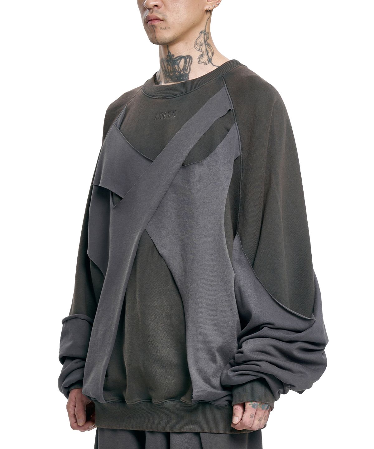 아조바이아조(AJOBYAJO) Paneled Washed Sweatshirt [CHARCOAL]