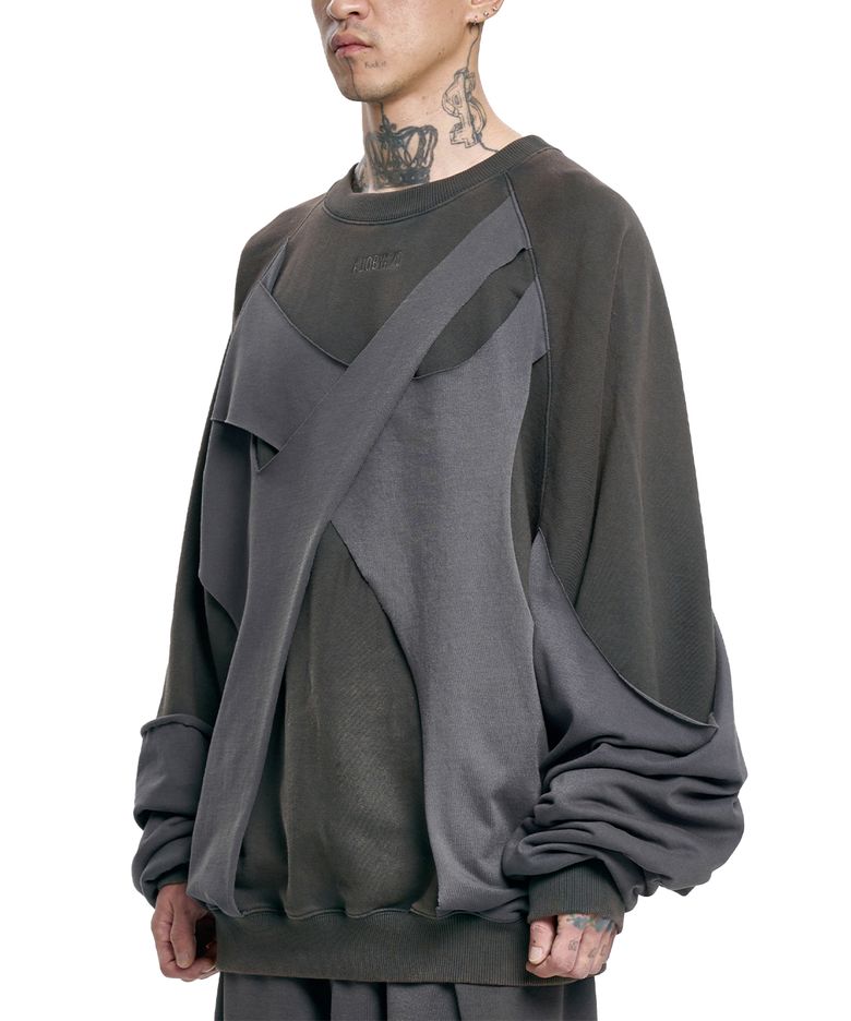 Paneled Washed Sweatshirt [CHARCOAL]