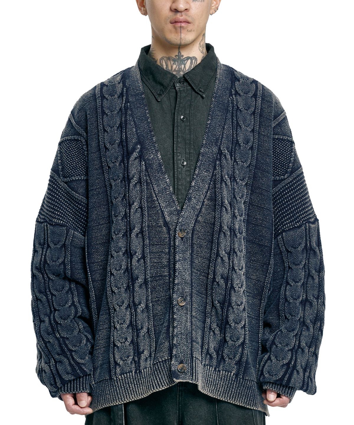 아조바이아조(AJOBYAJO) Cable Washed Cardigan [NAVY]
