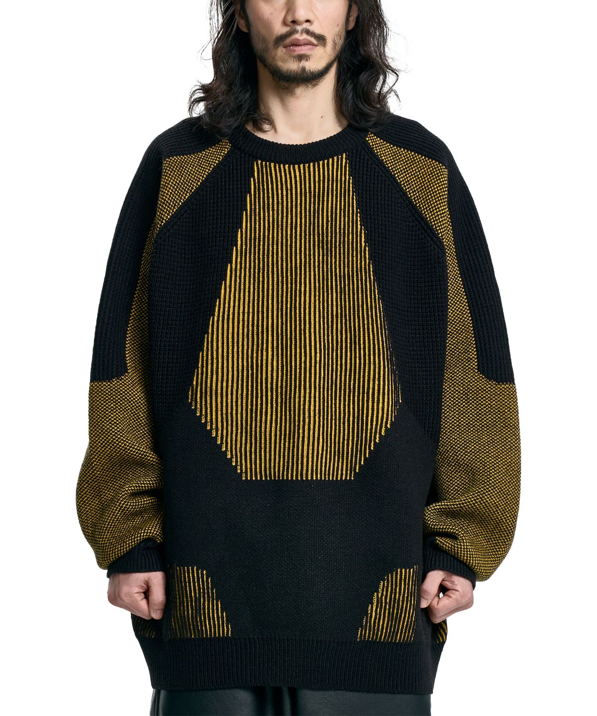 아조바이아조(AJOBYAJO) Paneled Mixed Knit Sweater [BLACK]