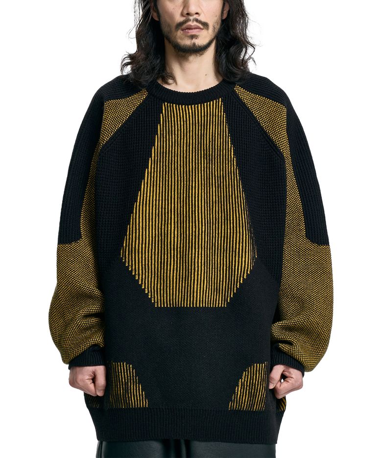 Paneled Mixed Knit Sweater [BLACK]