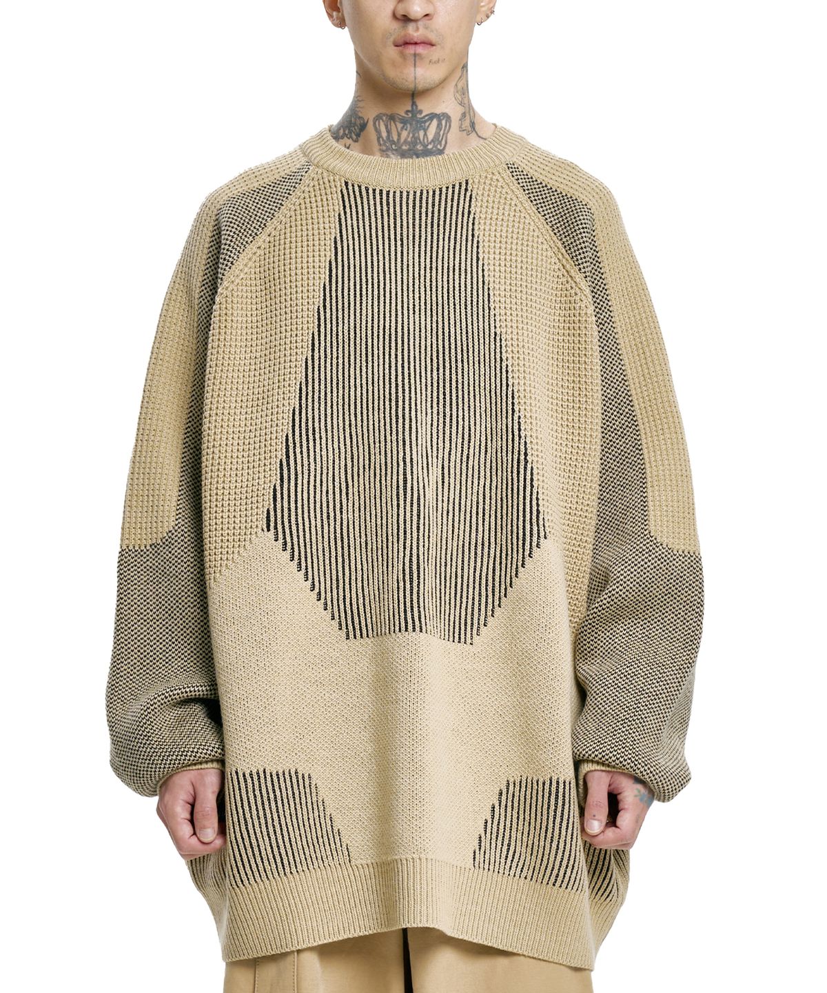 아조바이아조(AJOBYAJO) Paneled Mixed Knit Sweater [BEIGE]