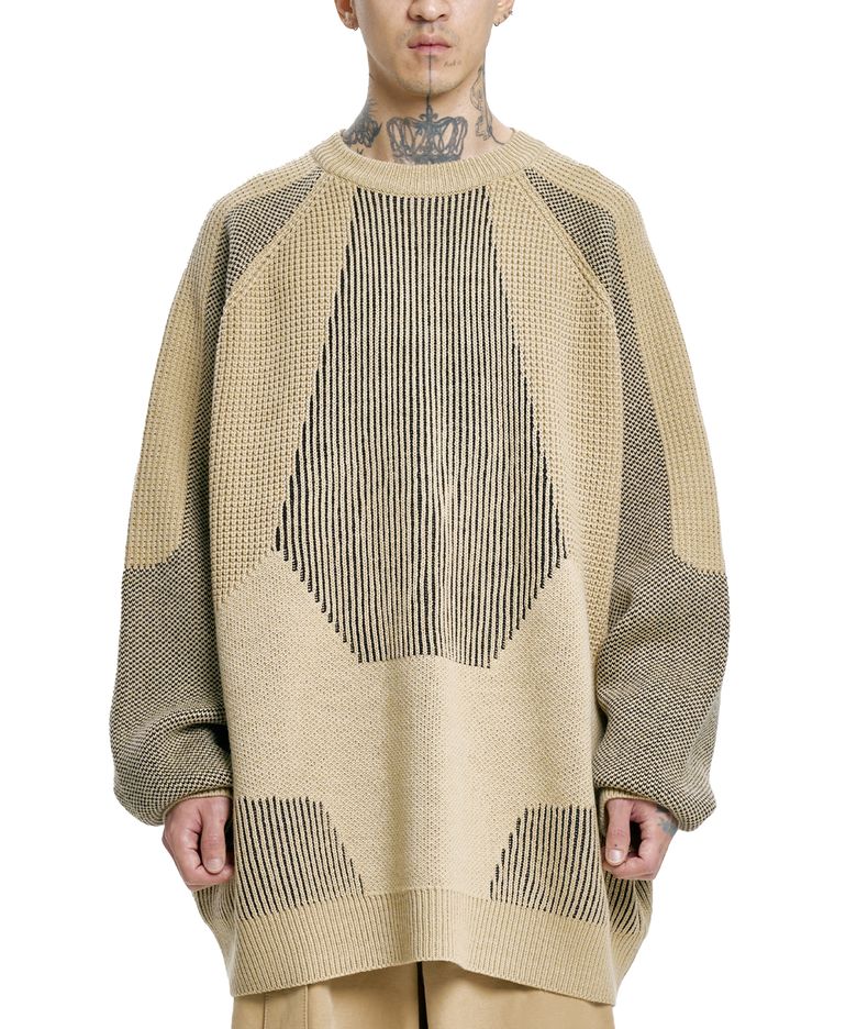 Paneled Mixed Knit Sweater [BEIGE]