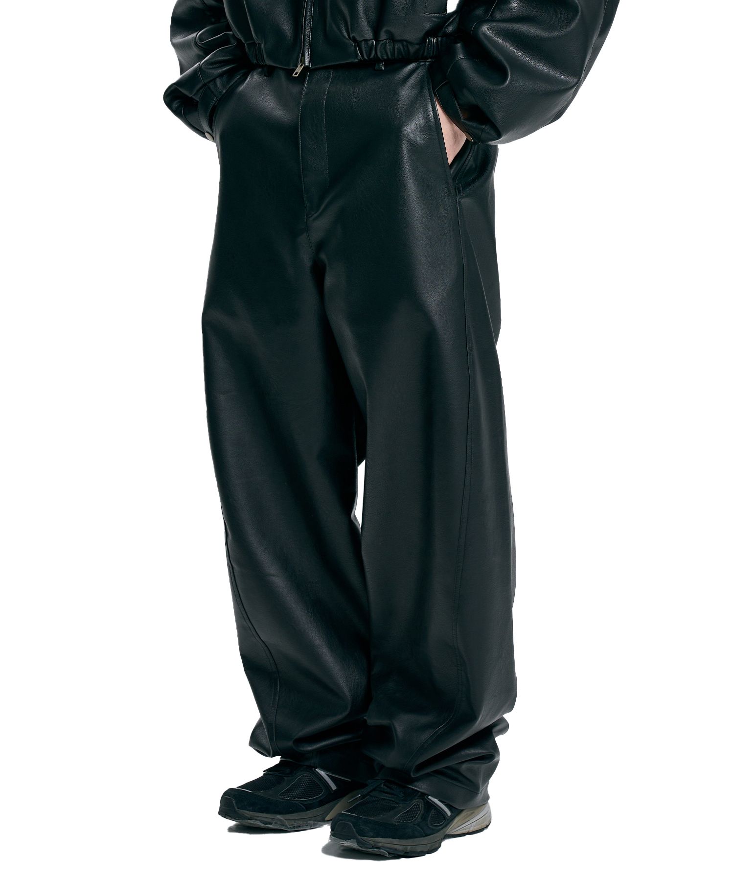 MUSINSA | AJOBYAJO Vegan Leather Curved Pants [BLACK]