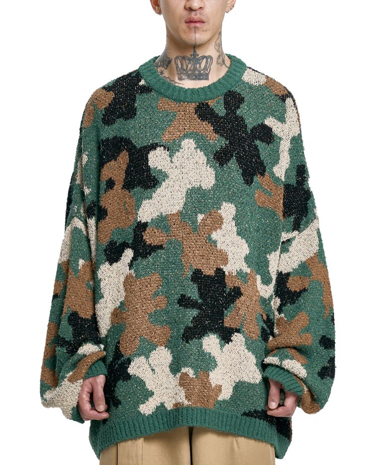 Teddy Bear Camouflage Knit Sweater [KHAKI]