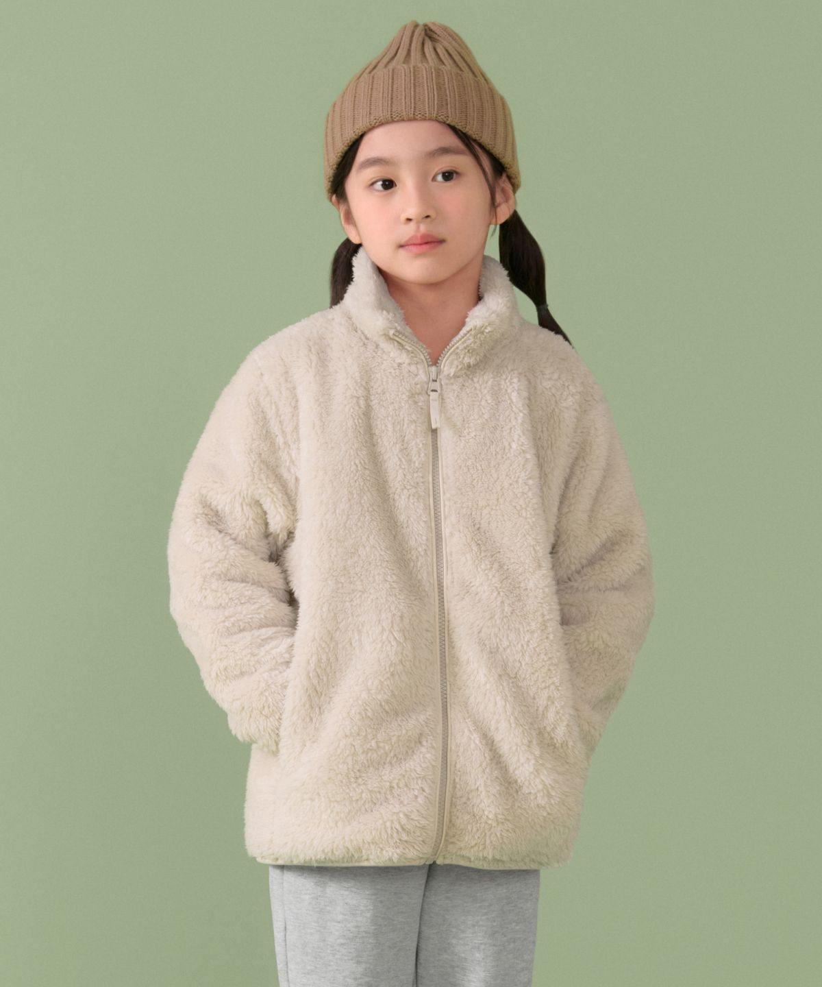 무신사 스탠다드 키즈(MUSINSA STANDARD KIDS) 샤기 플리스 집업 재킷 [크림]
