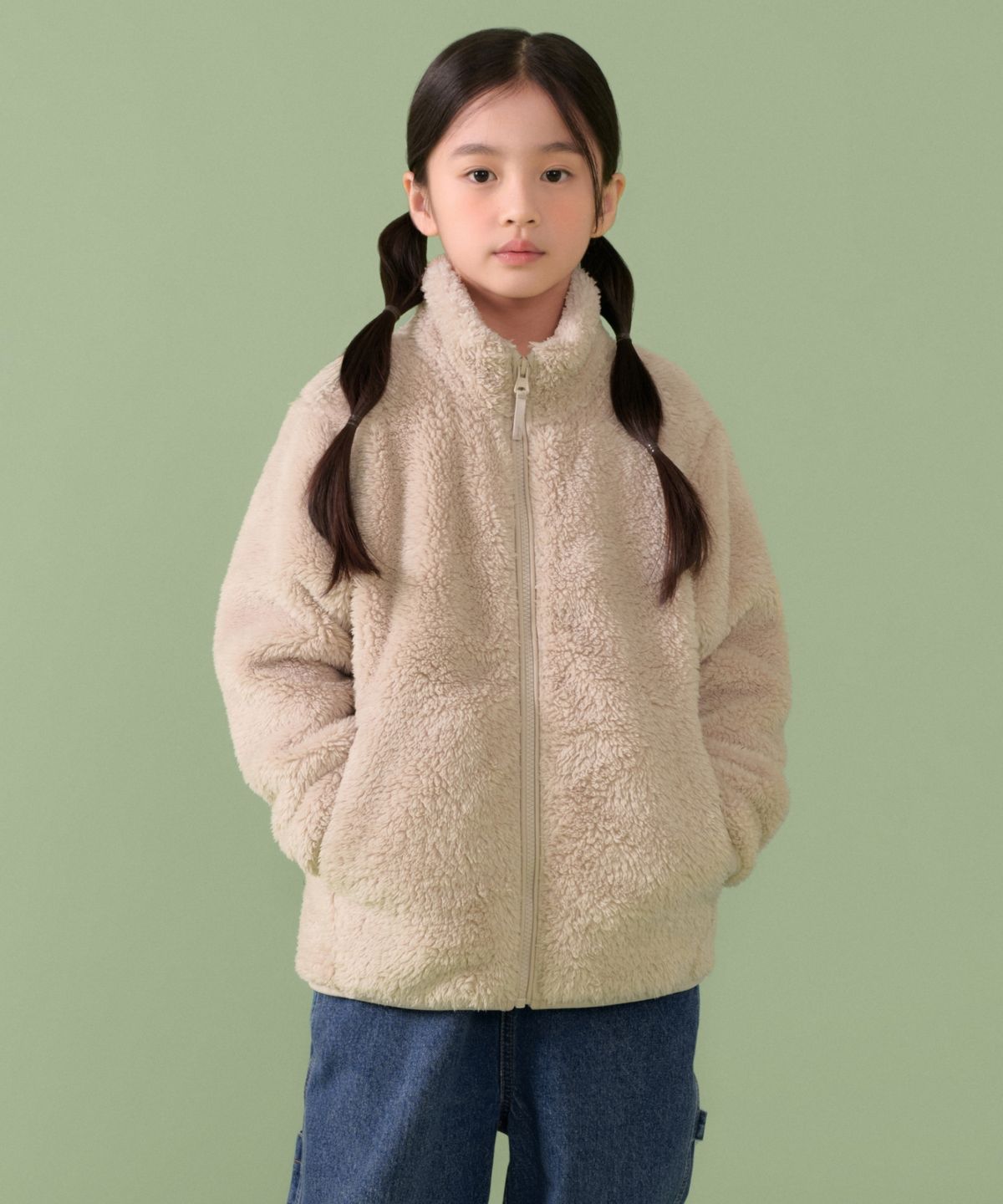 무신사 스탠다드 키즈(MUSINSA STANDARD KIDS) 샤기 플리스 집업 재킷 [라이트 베이지]