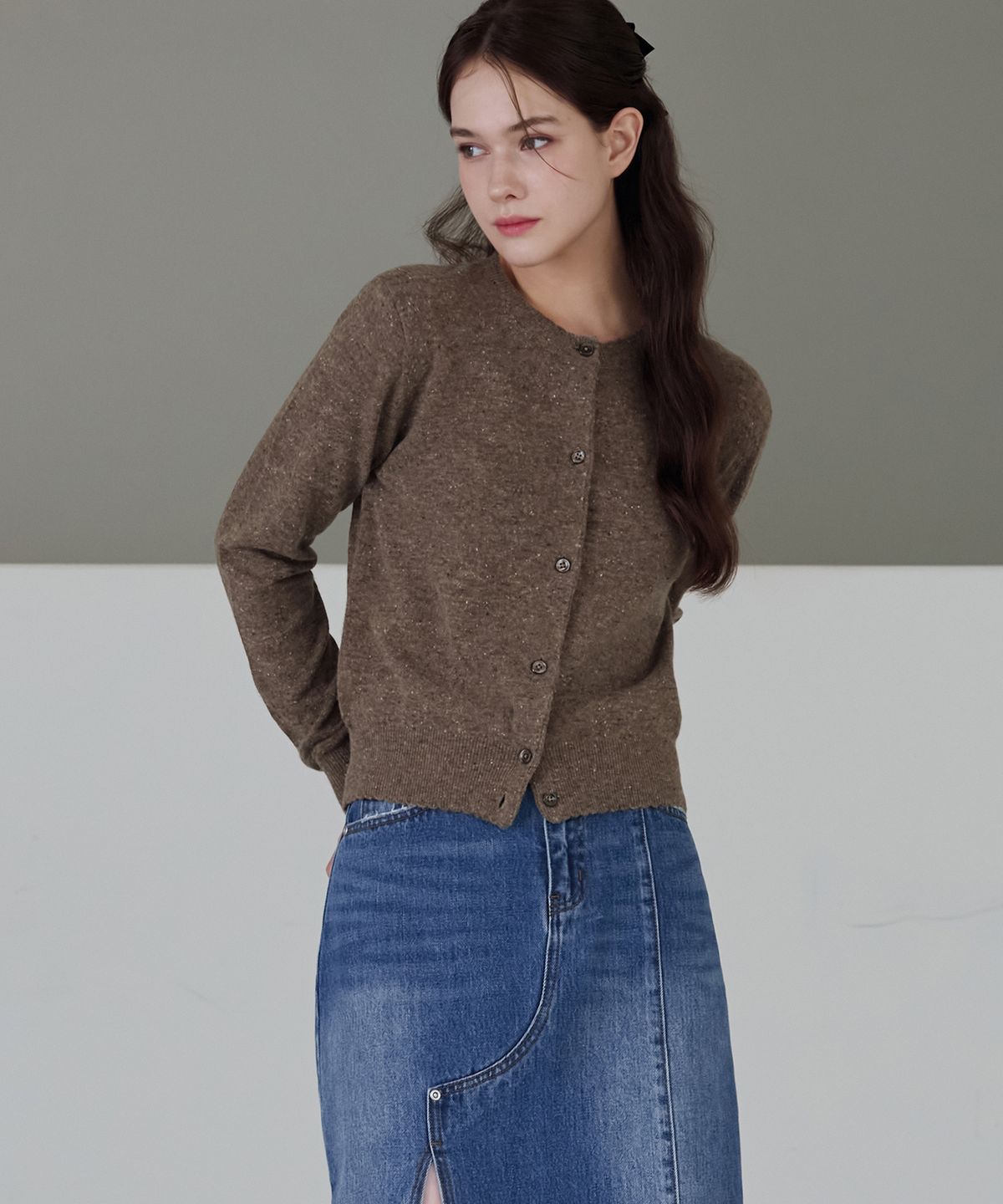 드로우핏 우먼(DRAWFIT WOMEN) 네프 울 라운드 엣지 가디건 [MOCHA]
