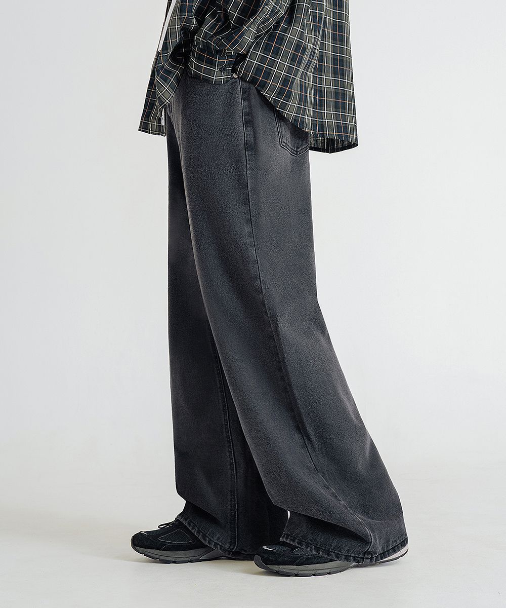 LMC]UNISEX○DIRTY WASHED WIDE DENIM PANTS WASHED STITCH