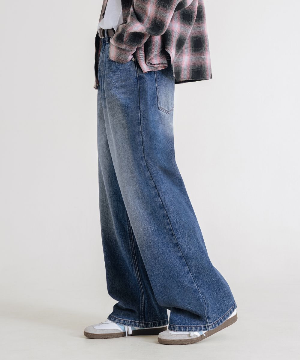 MUSINSA | LEMAIN SECOND Vintage cat-washed wide denim pants