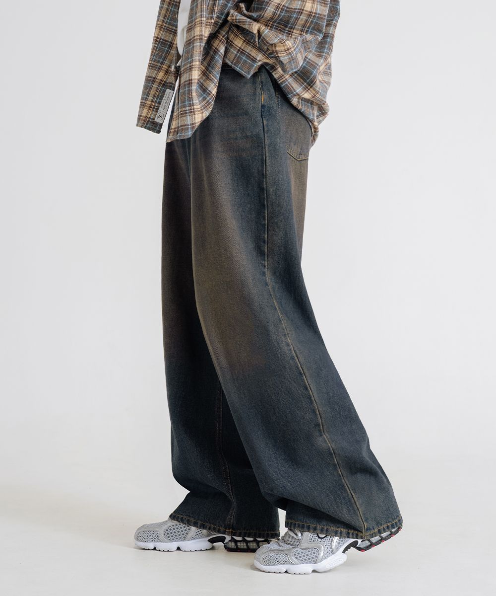 MUSINSA | LEMAIN SECOND Vintage cat-washed wide denim pants