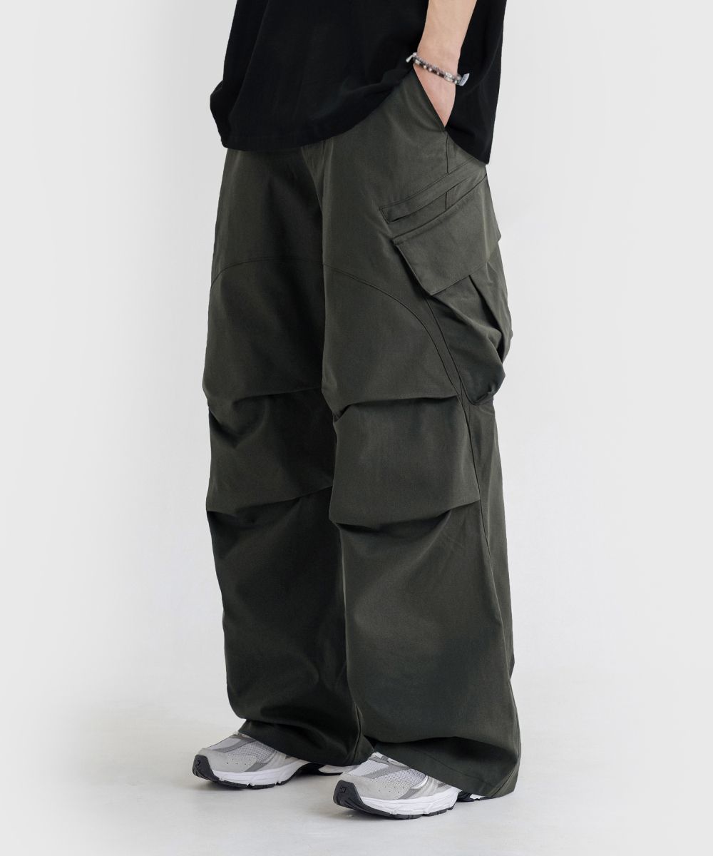 【BAON】[unisex] Mulkin brushed banding wide cargo pants monse-double-waistband-cargo-