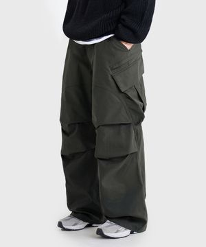 와이드 빅포켓 파라슈트 밴딩 카고 팬츠 [카키]