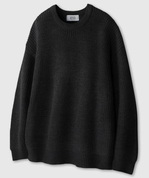 오버핏 볼륨 워셔블 크루넥 하찌 니트 [블랙]