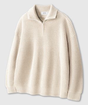 오버핏 볼륨 워셔블 하프집업 하찌 니트 [아이보리]