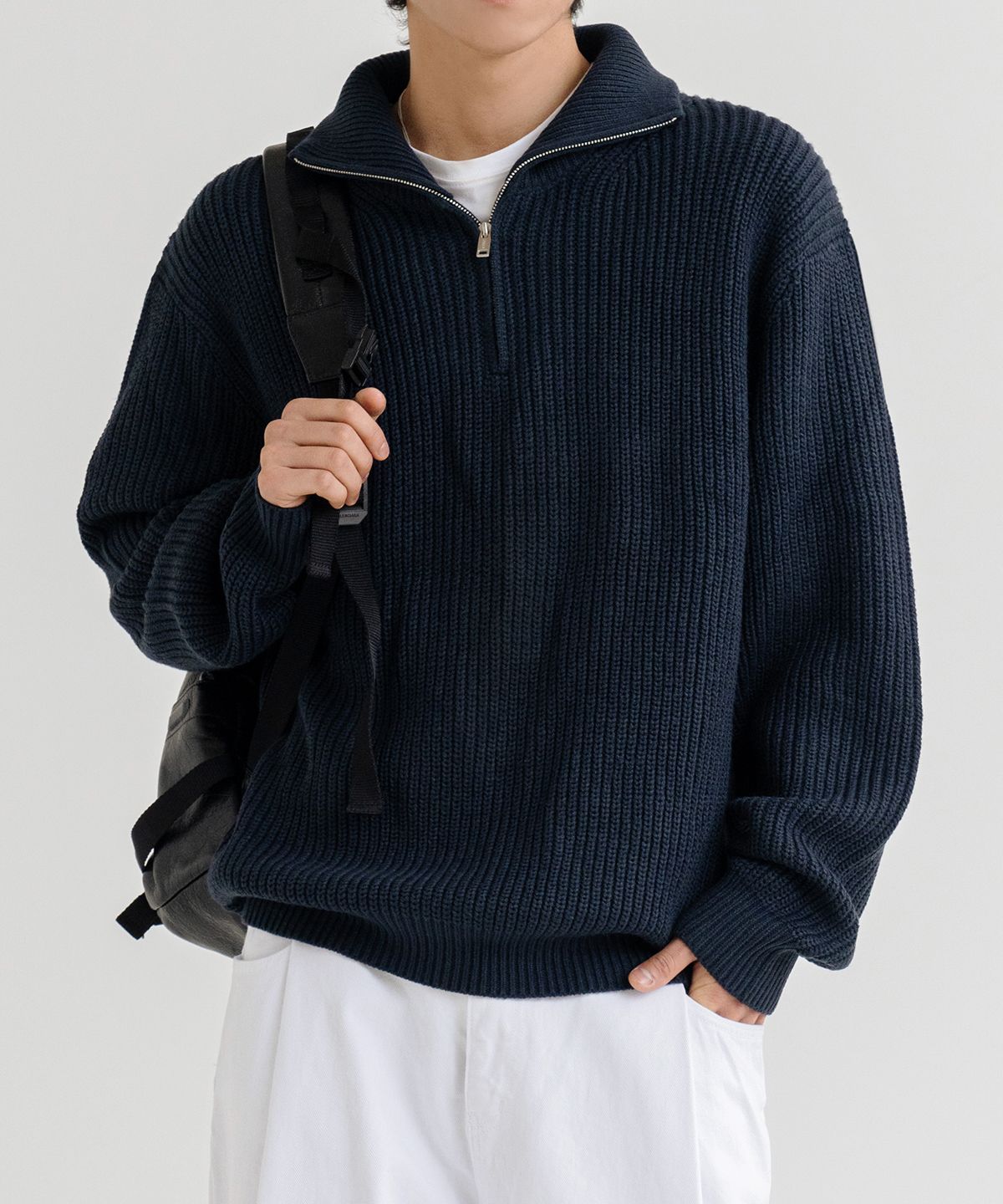 【BAON】[unisex] Dein Hachi half zip-up knit half zip up | No.1 K-fashion Store MUSINSA