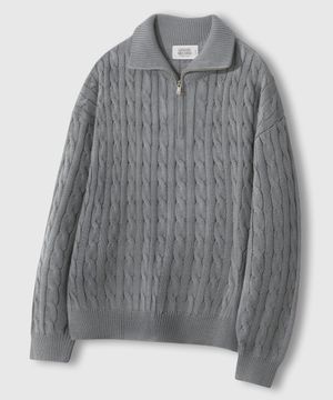 오버핏 볼륨 워셔블 하프집업 케이블 니트 [그레이]