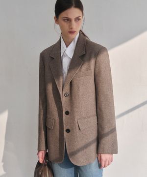 다이애그널 브러시 울른 싱글 블레이저 [MOCHA]