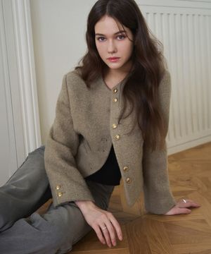 헤어리 알파카 울 칼라리스 자켓 [BEIGE]