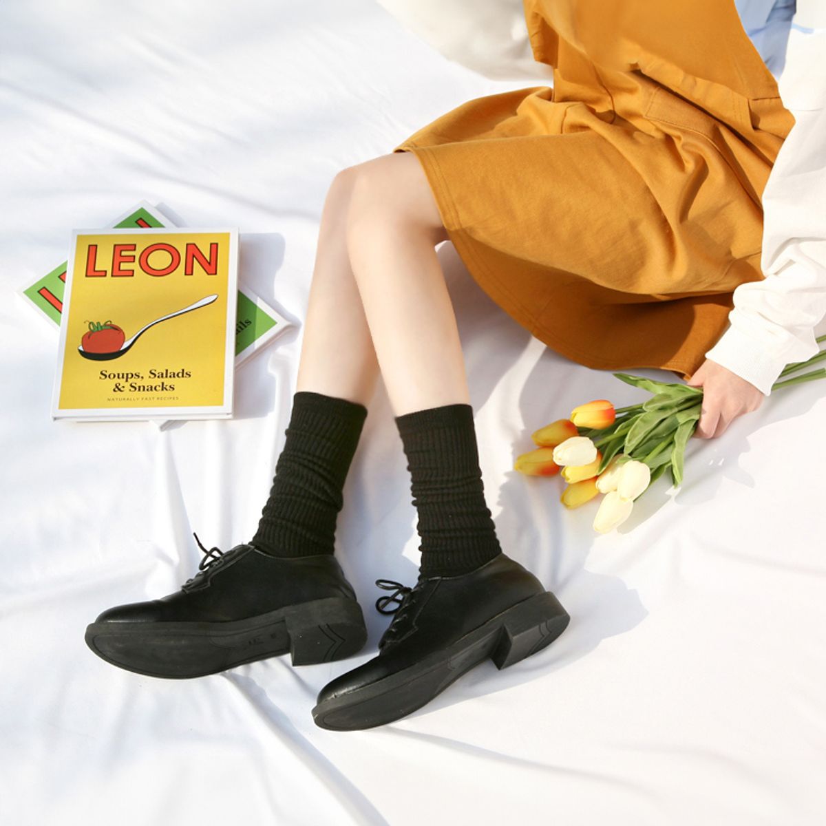 삭스에이(SOCKSA) [2PACK] 더블코튼 168N 무지 골지 롱 레그워머