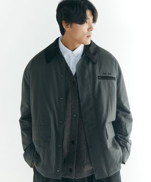 [빅사이즈]브리티시 레더 칼라 자켓 차콜