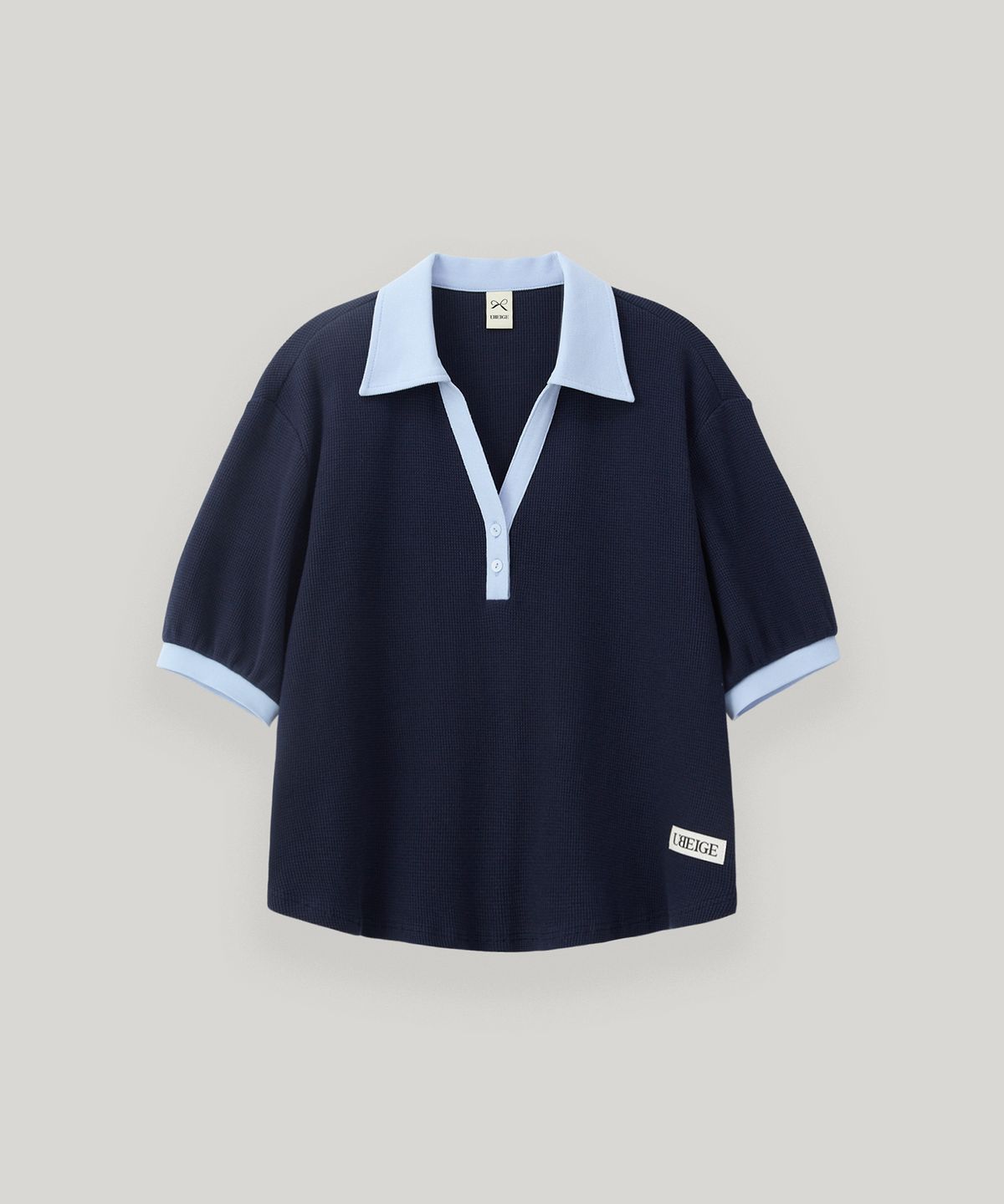 유베이지(UBEIGE) 반오픈 와플 카라티셔츠 (Navy)